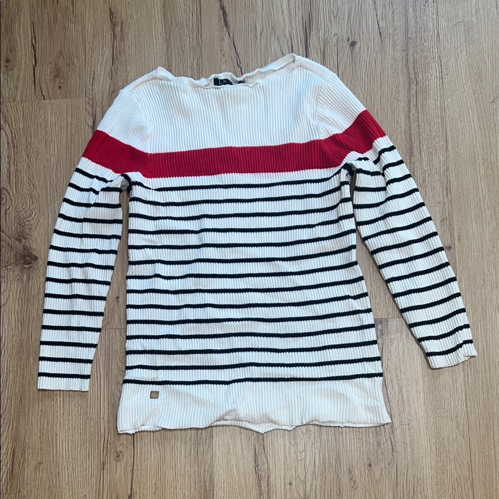 Ralph Lauren Striped Sweater with Red Accent stretch large